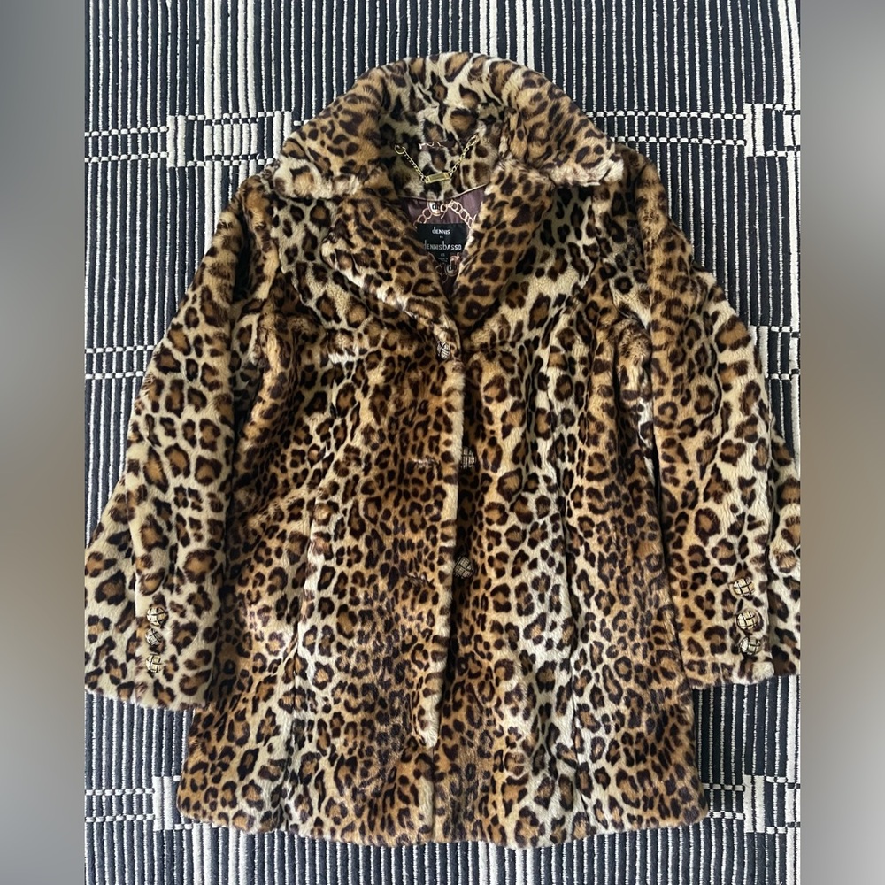 dennis basso Leopard Print Faux Fur Jacket in Brown and Black